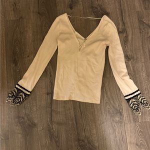 Cream Long Sleeve V neck Free People Top